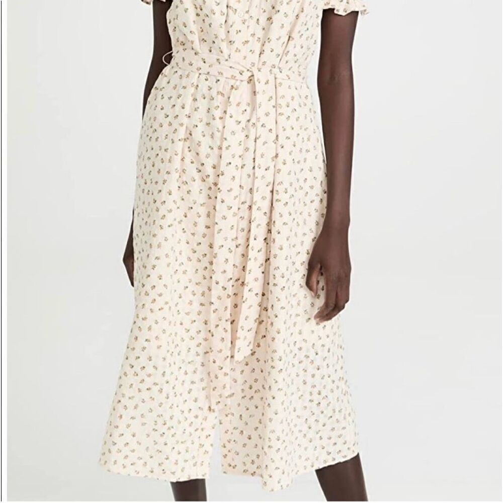English Factory S Puff Sleeve Midi Dress Yellow Microfloral Cottagecore Milkmaid - Picture 2 of 14